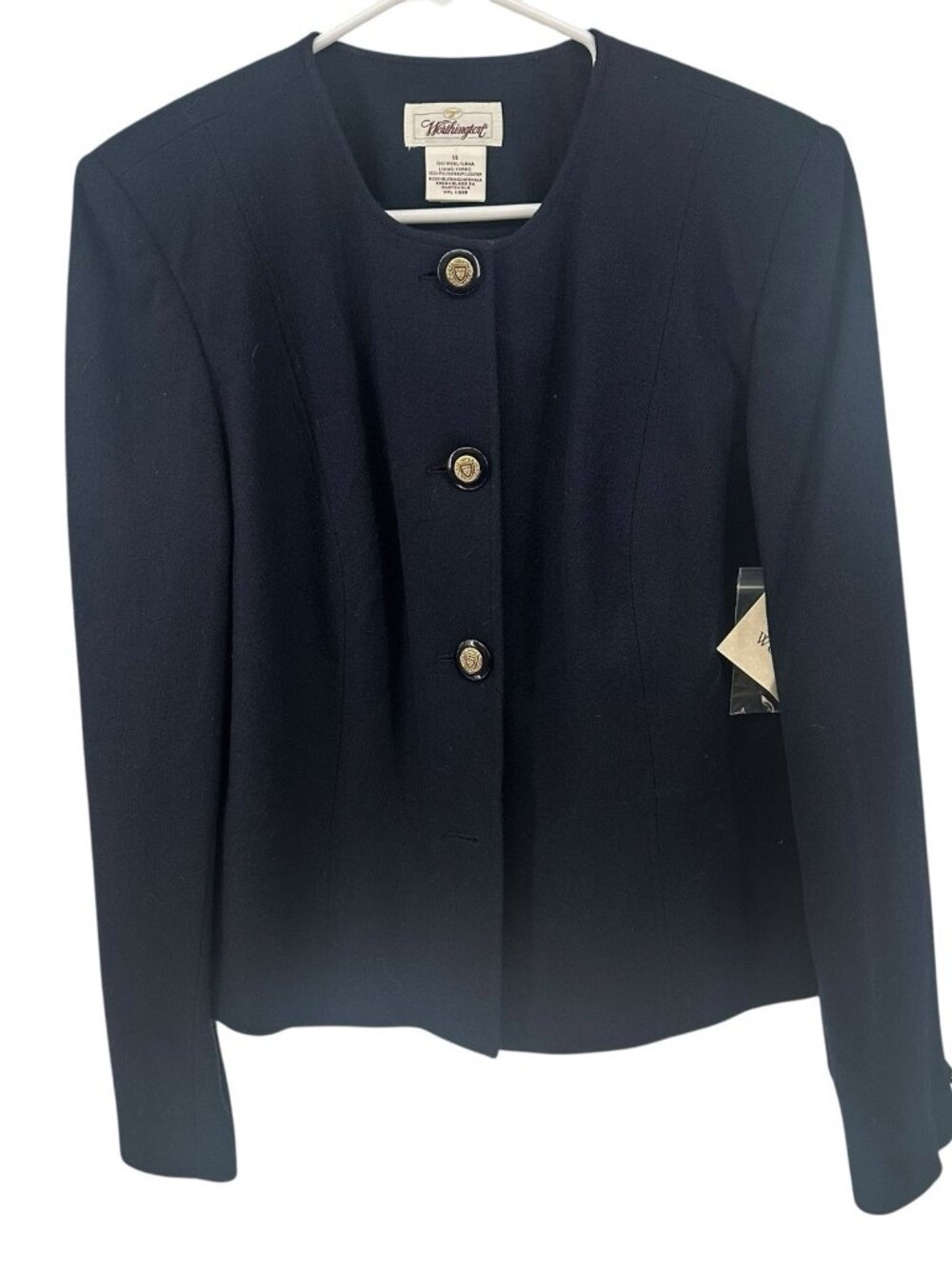 Vintage Worthington Navy Blazer Cropped Jacket 100% Wool Size 14 Preppy